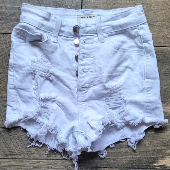 White Distressed Denim Shorts - Picture 1 of 2